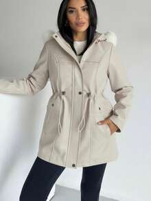 Women Hooded Pelus Lining Coat - Beige - View 2