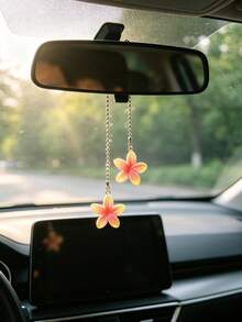 1 buah Hiasan Gantung Kaca Spion Mobil Bunga Plumeria Segar, Aksesori Dekorasi Interior Mobil, Ornamen Mobil Kreatif - A - View 3