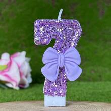 1pc Sparkling Purple Glitter Candle With Luxury Bow Decor, Birthday Party Wedding Decoration - Light Purple Bow Tie - View 5
