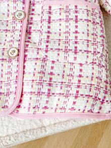 Autumn/Winter Baby Girl Cute Pink Plaid Lapel Single-Breasted Princess Style Atmosphere Jacket - Pink - View 3