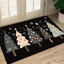 1pc, Holiday Christmas Tree Welcome Mat, Christmas Tree & Snowflake Pattern, Christmas Gift, Christmas Decoration, Christmas, Non-Slip, Machine Washable, Durable - Perfect For Home, Holiday Decor, Entrance, Living Room, Balcony Outdoor Space! - Black - View 7
