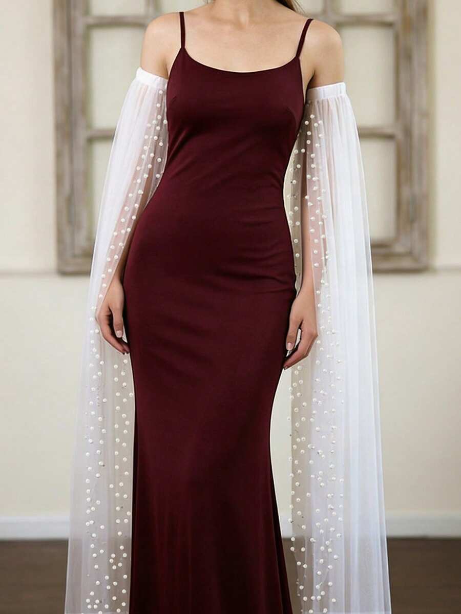 1 Pair White Beaded Bridal Long Sleeves, Detachable Elastic Cuffs, Wedding Party Dress Photo Accessory