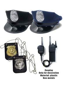 Multi-Piece Set Costume Hats Hat Combination Halloween Solid Color Hats Eagle Hat Cosplay Badge Cosplay Walkie Talkie Combination - Multicolor - View 1