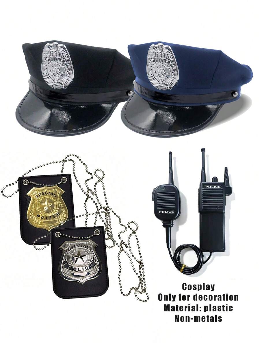 Multi-Piece Set Costume Hats Hat Combination Halloween Solid Color Hats Eagle Hat Cosplay Badge Cosplay Walkie Talkie Combination - Multicolor - View 1
