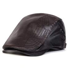 1pc Men's Patchwork PU Leather Adjustable Beret Hat, Outdoor Casual Cap For Spring/Autumn Travel, Beach, Party - Multicolor - View 10