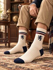 5 Pairs Men's British Retro Mid-Calf Socks, Argyle Striped Geometric Pattern Preppy Knit Socks, Business Casual Commute Office Daily Versatile Men's Socks - Multicolor - View 3