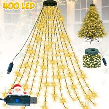 1PC 400/220 LED Christmas Waterfall Tree Lights (USB-Powered) – 8 Lighting Modes; Available In Bright White, Multicolor, Or Warm White; Suitable For Indoor/Outdoor Use (Gardens, Parties, Weddings, Holiday Decor, Event Planning, Christmas, Halloween). - Waterfall Light - View 14
