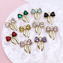 Random 5/10pcs Golden Bow Charms With Heart Rhinestone, Multi Color Crystal Bow Pendant For DIY Earrings Bracelets Necklaces Jewelry Making Accessorie - Multicolor - View 9