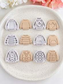 Beanie Sweater Clay Cutters For Earrings, Cute Acrylic Polymer Clay Earring Cutter Mold, Knitted Texture Layered Shape, Earring Making Supplies - White - View 1