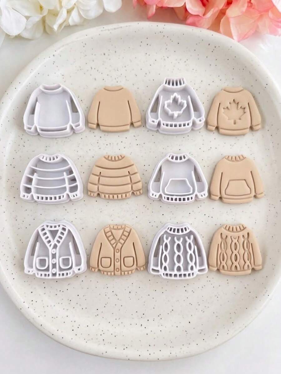Beanie Sweater Clay Cutters For Earrings, Cute Acrylic Polymer Clay Earring Cutter Mold, Knitted Texture Layered Shape, Earring Making Supplies - White - View 1