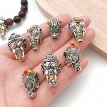 2pcs/Set Manik-manik Guru Naga Gajah, Manik-manik Kepala Buddha Tiga Arah Batu Bertatahkan Paduan Dua Warna, Untuk Aksesori Pembuatan Perhiasan DIY Gelang Mala - MultiWarna - View 4