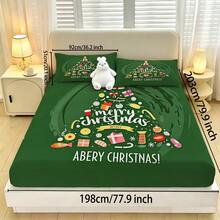 3-Piece Fitted Sheet Set (1 Fitted Sheet + 2 Pillowcases), Green Christmas Tree Holiday Print Design, Soft And Skin-Friendly, All-Season Use, Fade-Resistant And Anti-Pilling, Suitable For Bedroom, Dorm, Guest Room, Daily Use, Ideal Holiday Gift - Multicolor - View 17