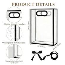 1/4/12pcs Transparent Gift Bags With Ribbons, Suitable For Baby Shower, Graduation, Wedding, Bridal Party, Birthday Party, Business Occasions, With Cut-Out Handles, Reusable PP Material, 7x10x3.15 Inches (Black) - Black - View 7