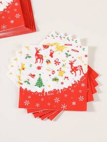 10/20pcs Christmas Disposable Paper Tableware Set (Includes 7-Inch And 9-Inch Plates, Cups, Napkins, Straws), Printed With Reindeer, Christmas Tree, Bell, Gift, Sleigh And Red Border Patterns, Suitable For Christmas Party, Holiday Dinner, Winter Celebration And Holiday Table Setting. - Multi-color 11 - View 5