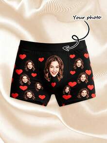 Men's Custom Face Printed Red Heart Pattern Black Soft Comfortable Lightweight Breathable Funny Novelty Personalized Men Boxers Perfect For Wedding, Anniversary Gift, Gift For Him, Valentine's Day, Birthday Gift - Multicolor - View 6