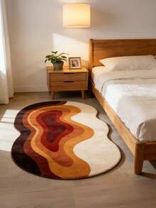 High-Quality Velvet Dot Plastic Bottom 1pc Modern Uniquely Shaped European-Style Abstract Wave Pattern Living Room Carpet Creative Caramel Brown Gradient Bedside Rug For - Multicolor - View 4