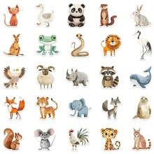 50pcs Cute Animal Stickers, Watercolor Animal Stickers, Zoo Stickers, Beautiful Stickers, Stationery Stickers, Waterproof Vinyl Stickers, Suitable For Water Bottles, Computers, Laptops, Phones, Luggage, Notebooks, Refrigerators, Etc. - Multicolor - View 5