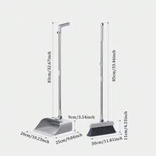 Juego de escoba y recogedor 3 en 1 con cepillo integrado, kit de limpieza para el hogar 3 en 1: escoba de cerdas suaves, recogedor y cepillo combinados, escoba y recogedor integrados, diseño plegable compacto para uso en el hogar, residencia de estudiantes, colegio, oficina y coche, - Gris - Ver 6