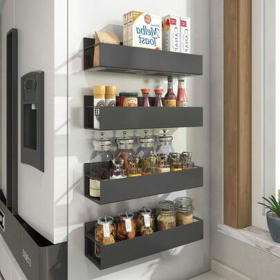 2pcs Storage Boxes, Magnetic Spice Rack With Hooks, Space-Saving Spice Rack, Wall-Mounted And Drill-Free Storage Rack, For Kitchen Refrigerator And Microwave, Kitchen Storage Boxes And Organizer, Kitchen Accessories