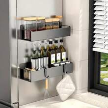 2pcs Storage Boxes, Magnetic Spice Rack With Hooks, Space-Saving Spice Rack, Wall-Mounted And Drill-Free Storage Rack, For Kitchen Refrigerator And Microwave, Kitchen Storage Boxes And Organizer, Kitchen Accessories - 2-piece Set (large + Small) + 4 Hooks - View 10