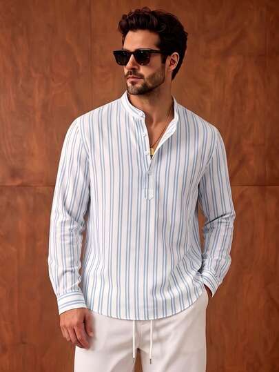 Camisa polo de manga larga casual para hombre JINYA, estilo de vacaciones mediterráneo, estilo relajado casual del sur de Francia, para casa, exterior, ciudad, ajuste regular, vacaciones, casual, juvenil, minimalista, campus, vintage, versátil, texturizada, elegante, personalizada, deportiva