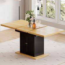 Extendable Dining Table And Chairs Set Of 6, Rectangular Dining Table With Storage Rack And Padded Chairs, Durable Dining Furniture Set Suitable For Dining Room And Kitchen - Wood & Black Table + Black Linen Chair - View 11