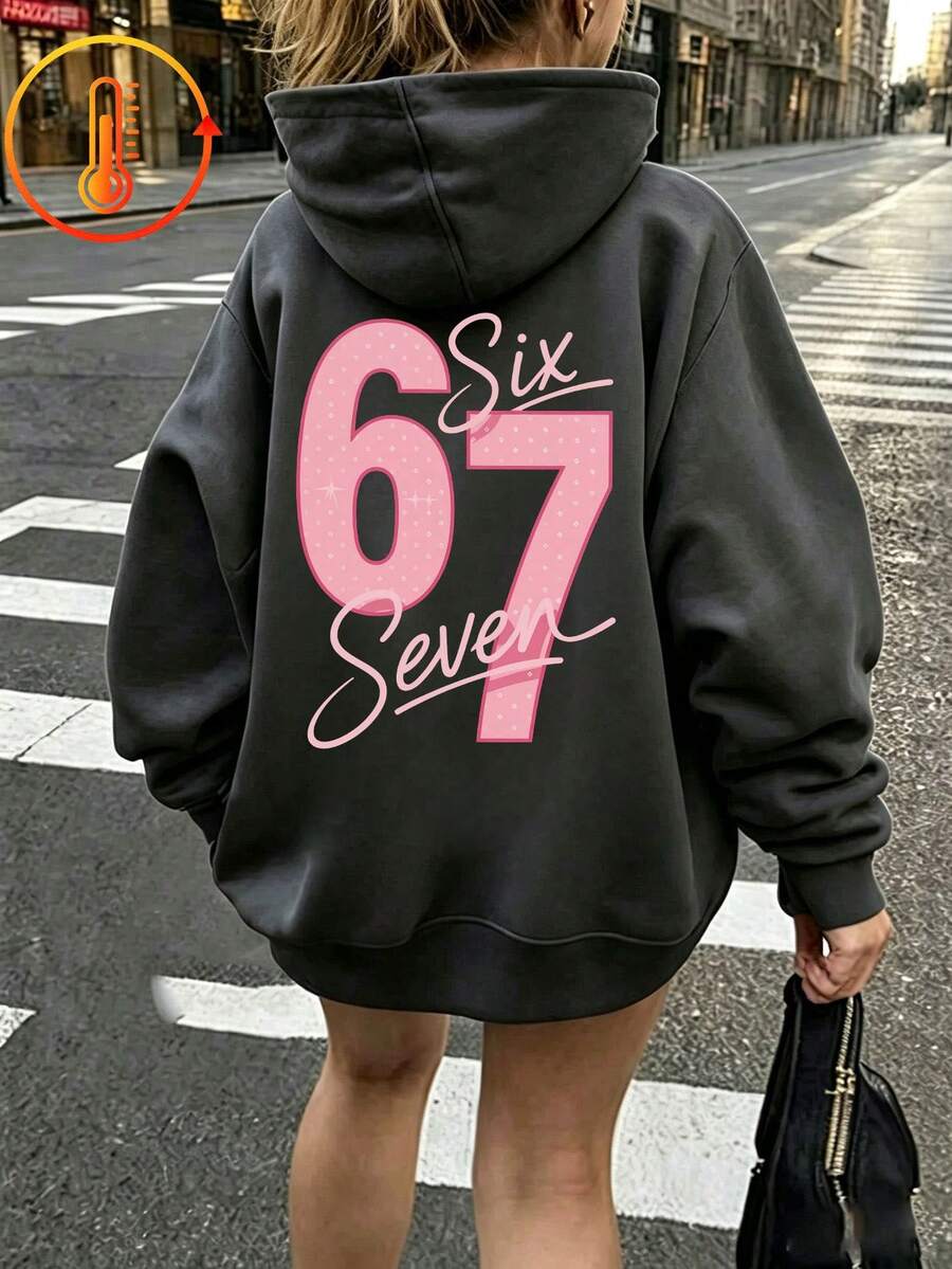 Tween Girl Fun Graphic Print Pullover Sweatshirt, Warm & Comfortable Thermal-Lined Pullover Sweatshirt For Autumn/Winter - Dark Grey - View 1