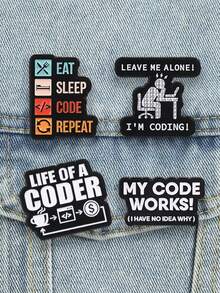 1pc Geek Coding Slogan Brooch, Humorous Coder Enamel Pin, Aesthetic Clothing Bag Accessory For Tech Fans - Multicolor - View 4