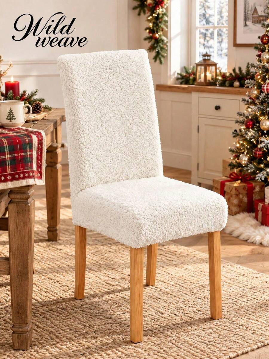 1/2/4pcs Granular Cashmere Plush Elastic Thickened Solid Color Dining Chair Covers, Suitable For Various Occasions And Holidays, Christmas Chair Covers, Banquet Chair Covers, Party Chair Covers, Kitchen Chair Covers - Beige - View 1