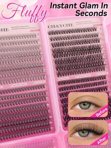 640/592/576 Clusters Segmented Lash Extensions, 8-16mm D Curl 10D-150D Fluffy Thick Individual Lashes, Waterproof Ultra-Soft Single Cluster Eyelashes For Daily Wear, Dating, Party, Christmas, Halloween. - Multicolor - View 8
