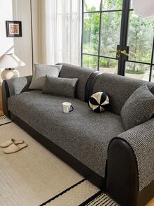 1PC Corn Kernel Chenille Four-Season Universal Non-Slip Sofa Cover, Minimalist Pet Scratch-Resistant Sofa Protective Seat Cushion, Suitable For 1-4 Seater Sofa Decoration, Machine Washable - Black - View 3