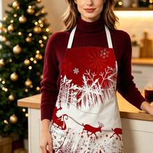 1pc Christmas Santa Claus Reindeer Sleigh Print Apron - Sleeveless Design, Durable And Comfortable Fit, Santa Claus Riding Reindeer Sleigh With Snowflake Pattern, Suitable For Cooking, Baking And Home Cleaning, Household Cleaning, Housework Apron, Hand-Painted Handmade Gardening Apron, Fun Holiday Gift - Multicolor - View 6