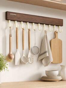 Utensil Hook Rack, Wall‑Mounted Kitchen Hanging Organizer, Holds Spatulas, Whisks, Cutting Boards & Towels, Punch‑Free Adhesive Installation, No Damaging Walls, Ideal For Home Kitchen, Apartment, Small Galley Kitchen Storage - Multicolor - View 7