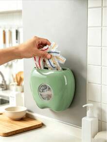1pc Plastic Bag Holder Apple-Shaped Bag Dispenser, Wall-Mounted Storage Box, Space-Saving Bag Organizer, Elastic Wrap Holder, Multi-Functional Durable Storage Rack For Home, Office, Kitchen, Bathroom Trash Bag, Shower Cap Storage Box,Dust-Proof Box - Multicolor - View 2