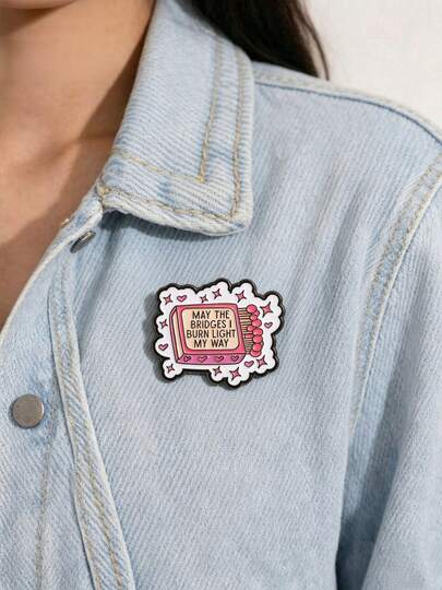 Matchbox English Slogan Enamel Brooch "MAY THE BRIDGES I BURN LIGHT WAY" Personalized Text Metal Badge, Denim Jacket Suit Backpack Pin, Halloween Dark Sweet Cool Style Decorative Brooch, Niche Creative Inspirational Quote Accessory, Drip Glue Metal Pin, Holiday Party Outfit Accessory, Birthday Gift, Student DIY Clothing Decoration Badge, Cross-Border Hot-Selling Collectible Brooch