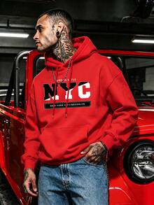 DOPE | American Street Style NYC Large Letter Print Red Hoodie Men Loose Fit Pullover Sweatshirt - Red - View 3