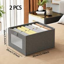 1/2pcs Foldable Fabric Storage Box, Wardrobe Linen Visible Window Organizer Bin For Clothes, Jeans, Living Room Toy & Miscellaneous Item - Grey - View 13