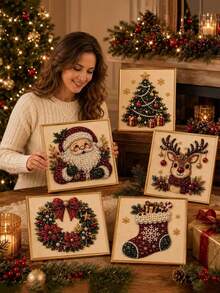 Shiny Pearl Bead DIY Diamond Painting Craft Kit, Vintage Country Christmas Style, Multiple Pattern Options, Ideal Christmas Gift For Living Room, Bedroom And Indoor Decor. Both A Stress-Relieving Craft Activity And A Perfect Home Wall Decoration For Autumn/Winter And Christmas Season - A - View 6