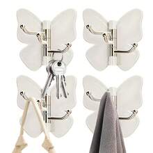 8/4//1pc White Rotatable Butterfly Triple Adhesive Wall Hook - Butterfly Rotating Adhesive Storage Rack - No-Drill Wall Hook - Suitable For Entryway, Shower, Bathroom, Apartment, Dorm, Bedroom, Kitchen, Multi-Function Hook - Multicolor - View 8