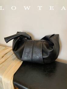 low tea 1pc Minimalist Fashion Crescent-Shaped PU Leather Shoulder Bag, Suitable For Commuting, Shopping And More - Black - View 5