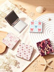 1PC Millennium Y2K Series Portable Vanity Mirror, Foldable Lightweight Ultra-Thin Convenient Hand Mirror, PU Leather, Suitable For Multiple Scenarios And All People, Square Mirror, Pocket Mirror, Cartoon Bow And Star Pattern Design, Exquisite And Delicate, Easy To Carry, Handheld Makeup Mirror, 180° Flip Cover, Multi-Functional Mini Mirror, Compact Mirror, Mirrors For Daily Use, Festivals, Birthdays, Valentine's Day - Multicolor - View 1