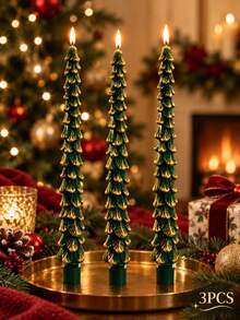 Set Lilin Berbentuk Pohon Natal, Lilin Kerucut Berbentuk Pohon Hijau, Lilin Pilar Berpilin, Lilin Dekoratif Lilin Kedelai, Cocok untuk Dekorasi Rumah Natal, Dekorasi Meja, Pengaturan Pesta Liburan, Pemberian Hadiah - hijau - View 10