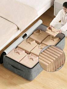 1pc Extra Large Capacity Underbed Storage Bag: Grey Fabric Design, Drawer Storage Bag, Seasonal Clothing Storage Bag, Underbed Storage Space Easy To Store Quilts, Clothes, Blankets Essential For College Dorms - Grey - View 1