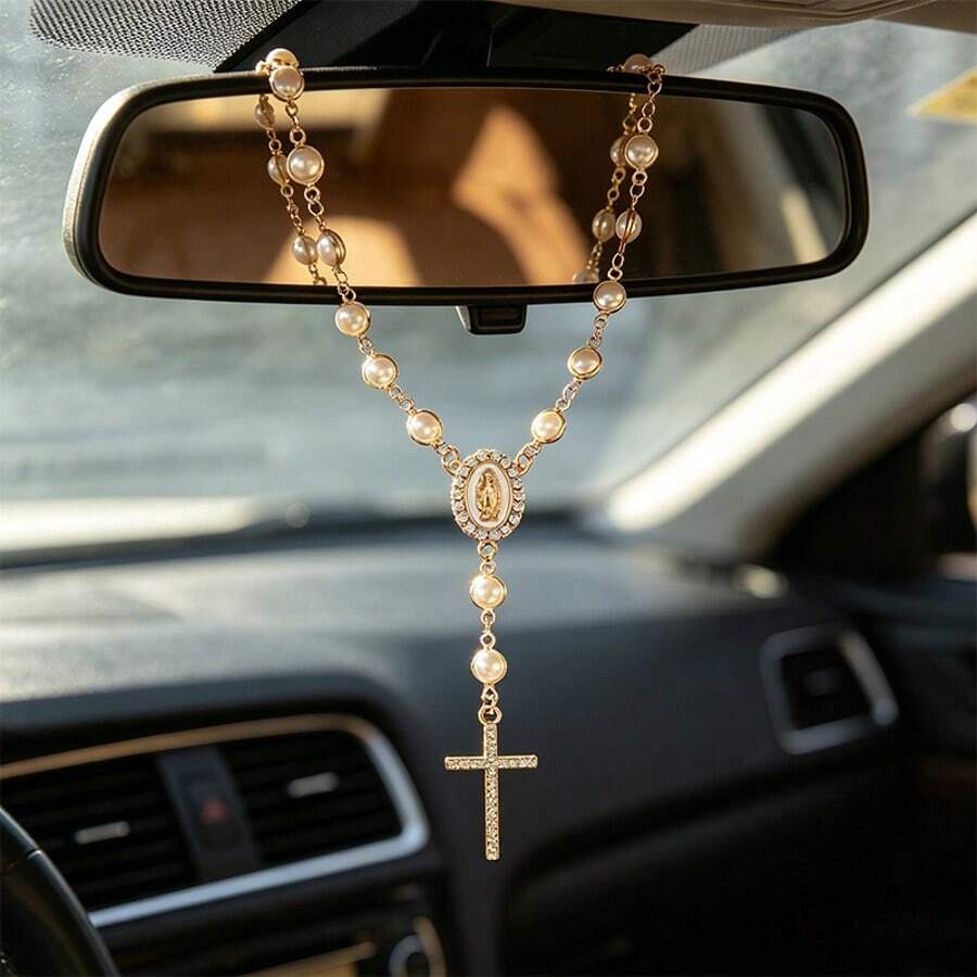 Chuỗi treo xe phong cách vintage, mặt dây chuyền thánh giá treo trang trí ô tô - A - Xem 1