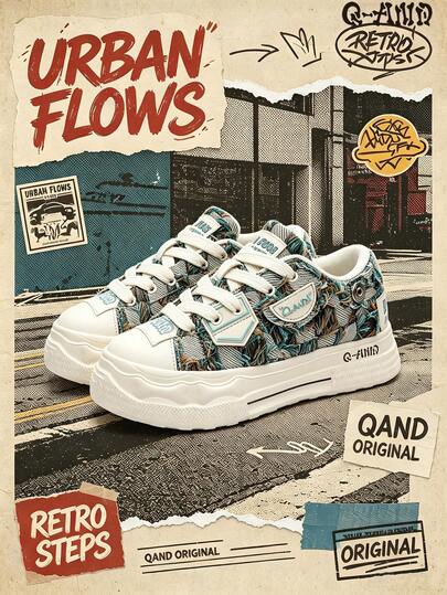 Q-AND New Dirty Style Women's Distressed Thick Sole Sports Skateboard Shoes Lightweight Soft Non-Slip Sole Student Daily Sports Casual Shoes Unisex Couple Style