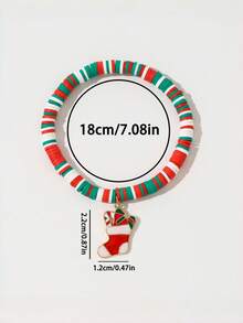 6pcs Christmas Red & Green Striped Soft Clay Elastic Bracelets With Random Christmas Metal Charms, Santa Claus, Christmas Tree, Holiday Accessories - Multicolor - View 10