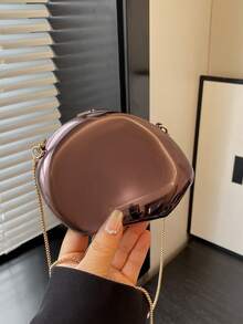 1pc Mini Solid Color Acrylic Asymmetric Design Fashion High-End Party Accessory Women's Evening Bag Clutch Shoulder Crossbody Chain Bag With Kiss Lock - Coffee Brown - View 2