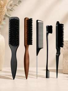 5/1pc Comb Set Multi-Function Hair Brush Smooth Back Comb/Beard Brush Sideburn Brush Unisex Styling Comb Suitable For Smoothing Frizz Creating Smooth Ponytail Bun - Wide Tail Comb And Detangling Comb, Suitable For Hair Salon, Beauty Parlor, Home Essential Bathroom Essential Back To School Essential Halloween Gift Christmas Gift - Multi-color - View 2
