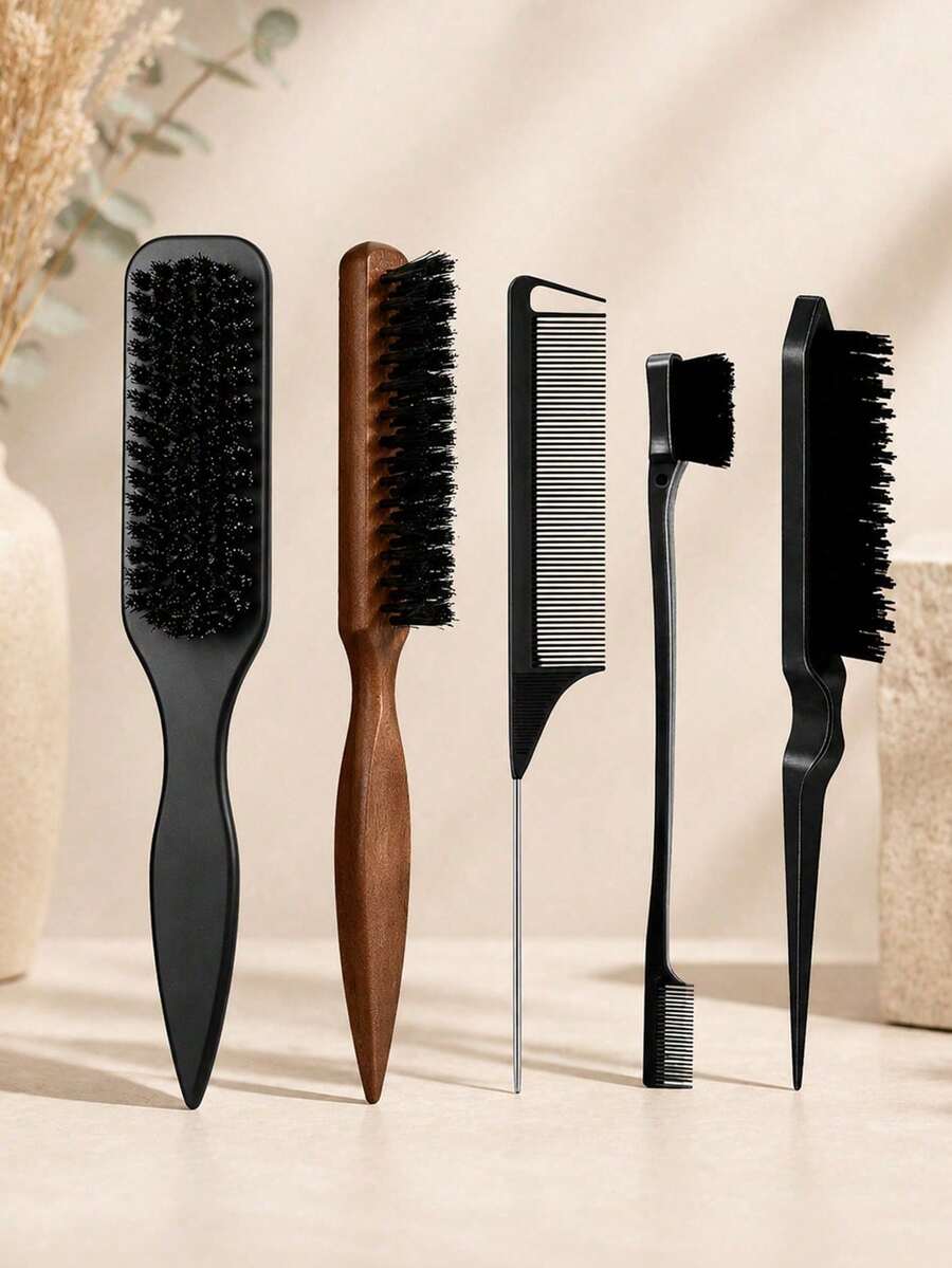 5/1pc Comb Set Multi-Function Hair Brush Smooth Back Comb/Beard Brush Sideburn Brush Unisex Styling Comb Suitable For Smoothing Frizz Creating Smooth Ponytail Bun - Wide Tail Comb And Detangling Comb, Suitable For Hair Salon, Beauty Parlor, Home Essential Bathroom Essential Back To School Essential Halloween Gift Christmas Gift