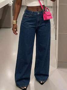 Women's Plus Size Loose Fit Denim Jeans, Long Non-Stretch Vintage Style, With Pockets And Zipper Closure, Original Color Wash Details - Blue - View 8
